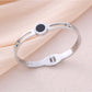Minimalist Elegant Roman Numerals Cutout Bangle With Cz & Black Plate Stainless Steel Bracelet