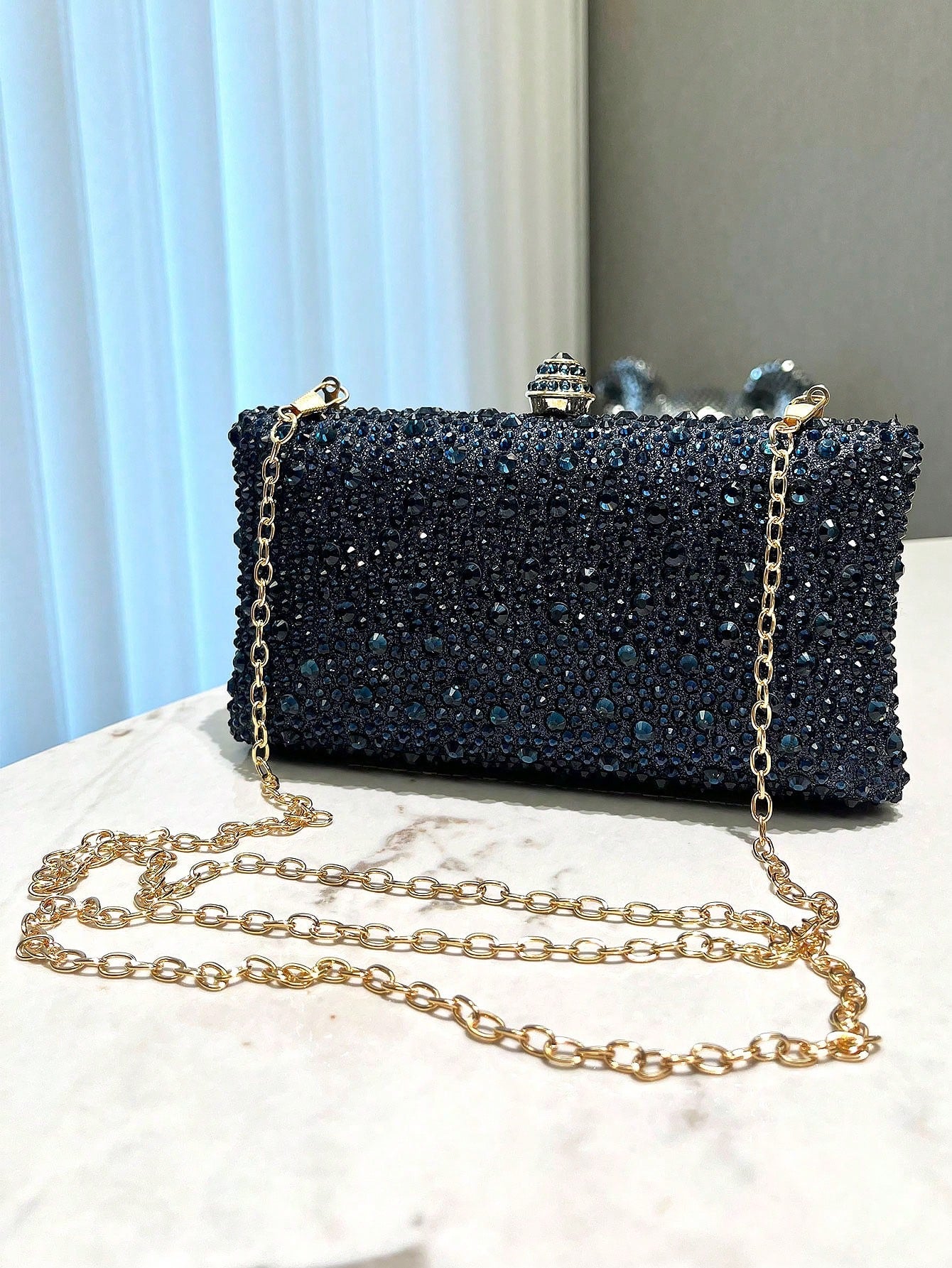 Silver Glitter Double-Side Rhinestone  Clutch Evening Bag