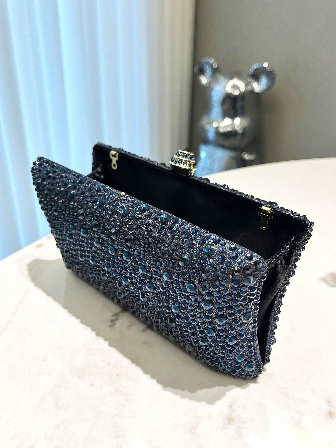 Silver Glitter Double-Side Rhinestone  Clutch Evening Bag