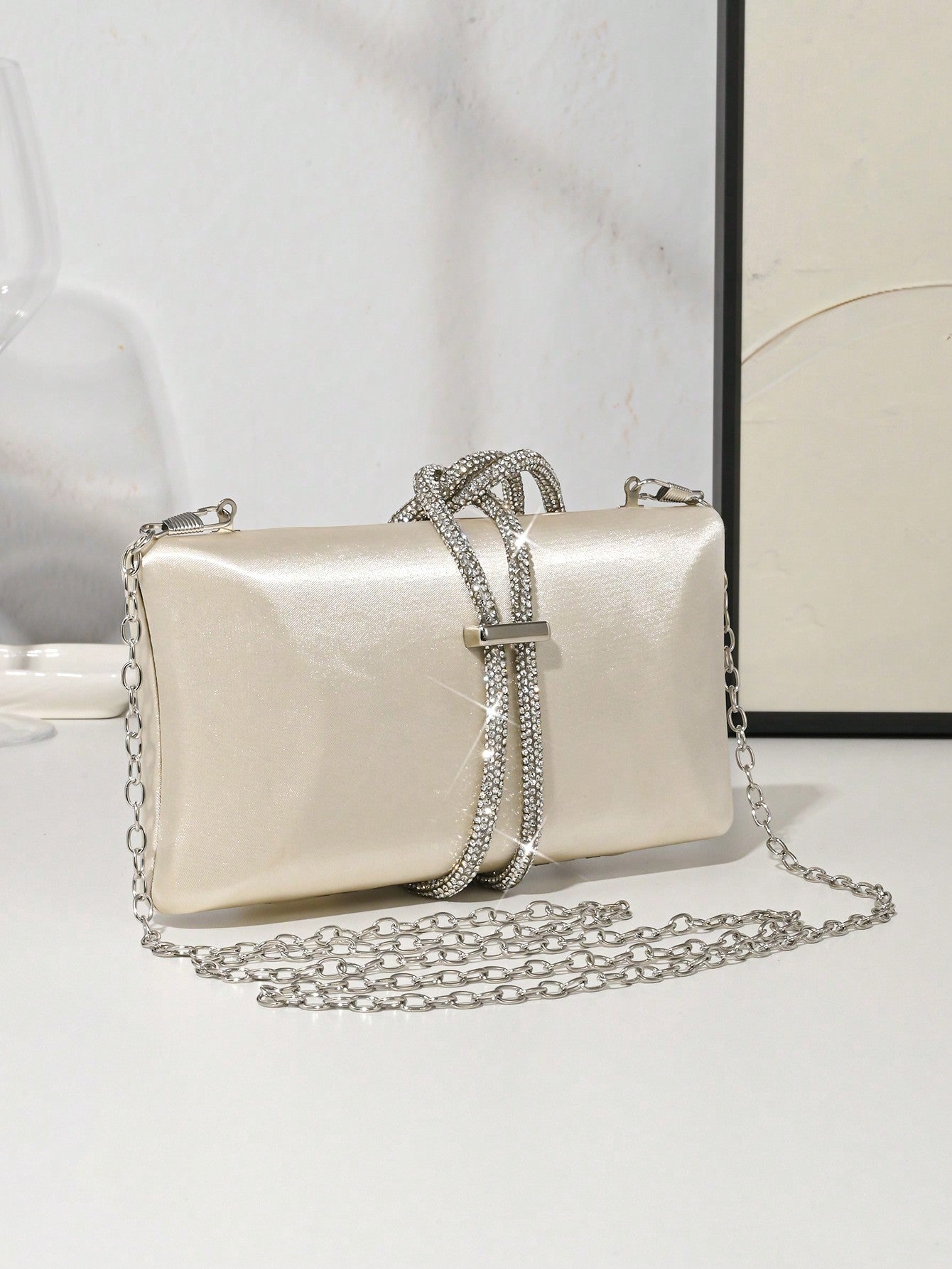 Rhinestone Rope Decorated Clutch Bag