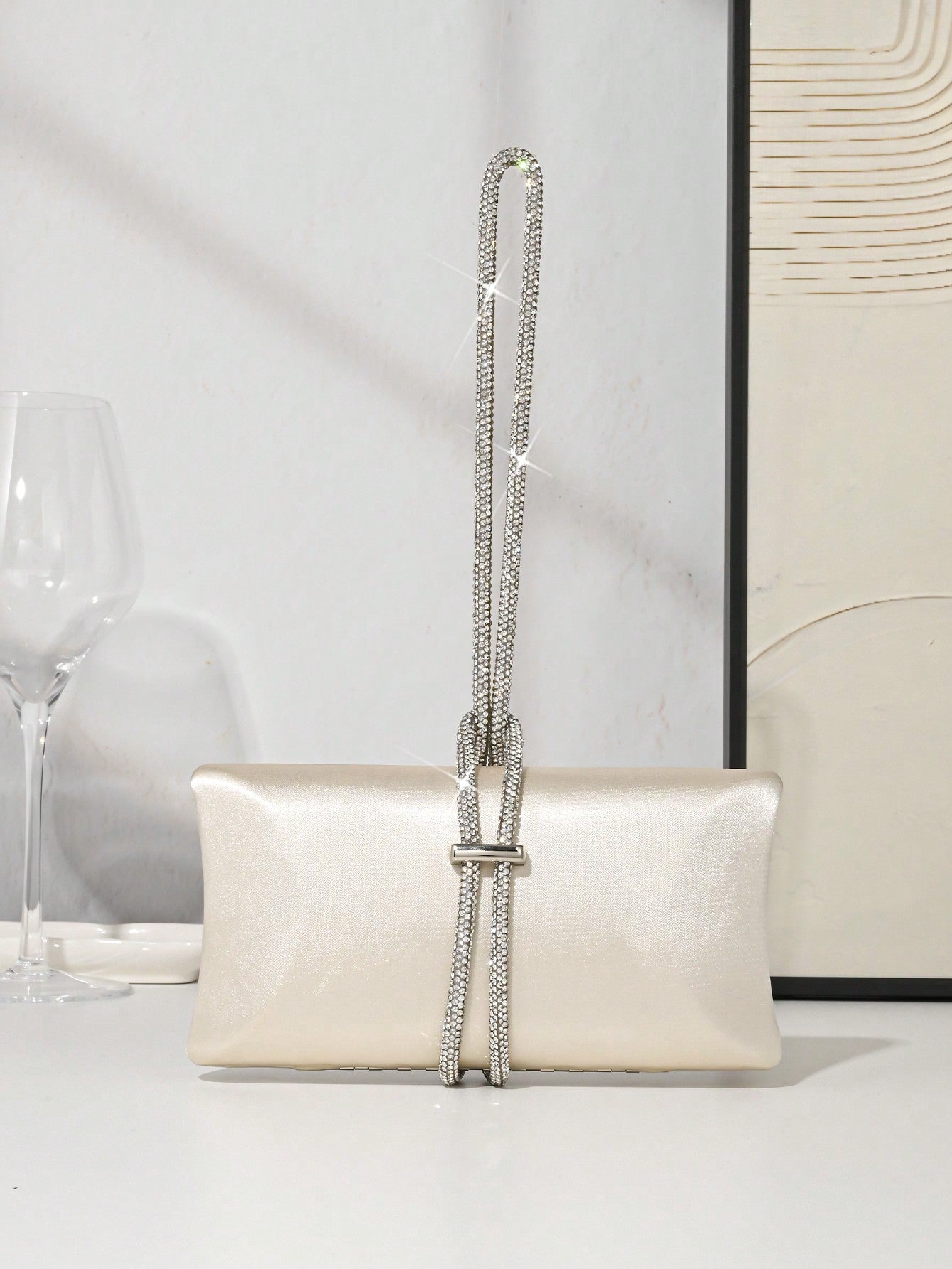 Rhinestone Rope Decorated Clutch Bag