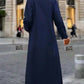 Long Woolen Coat With Pointed Lapel, Double-breasted Closure