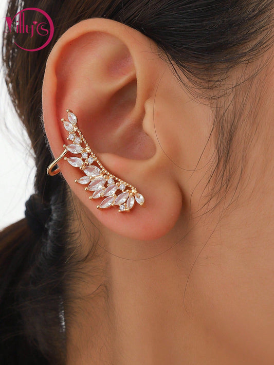 Copper Zirconia Stone Wing Shape Ear Clips Earrings