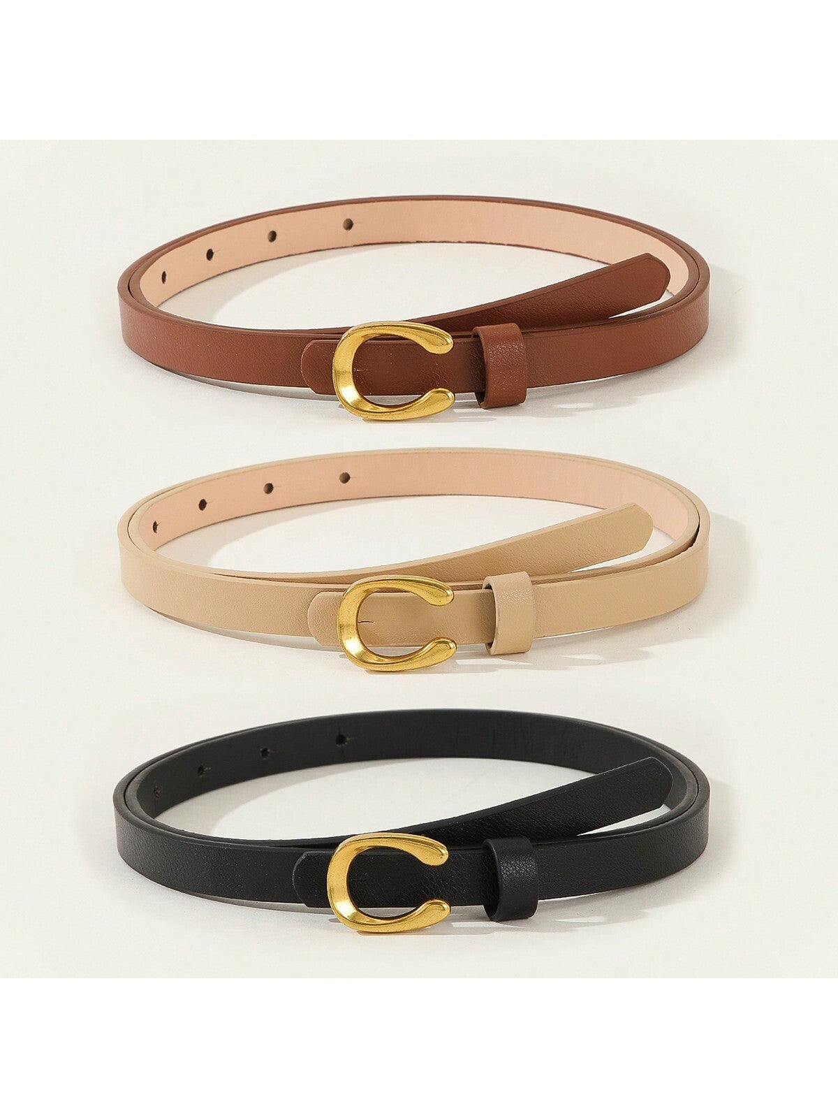 3 Piece Set Black/Brown/Beige  Skinny Belts