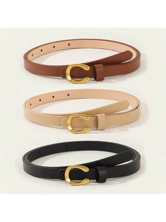 3 Piece Set Black/Brown/Beige  Skinny Belts