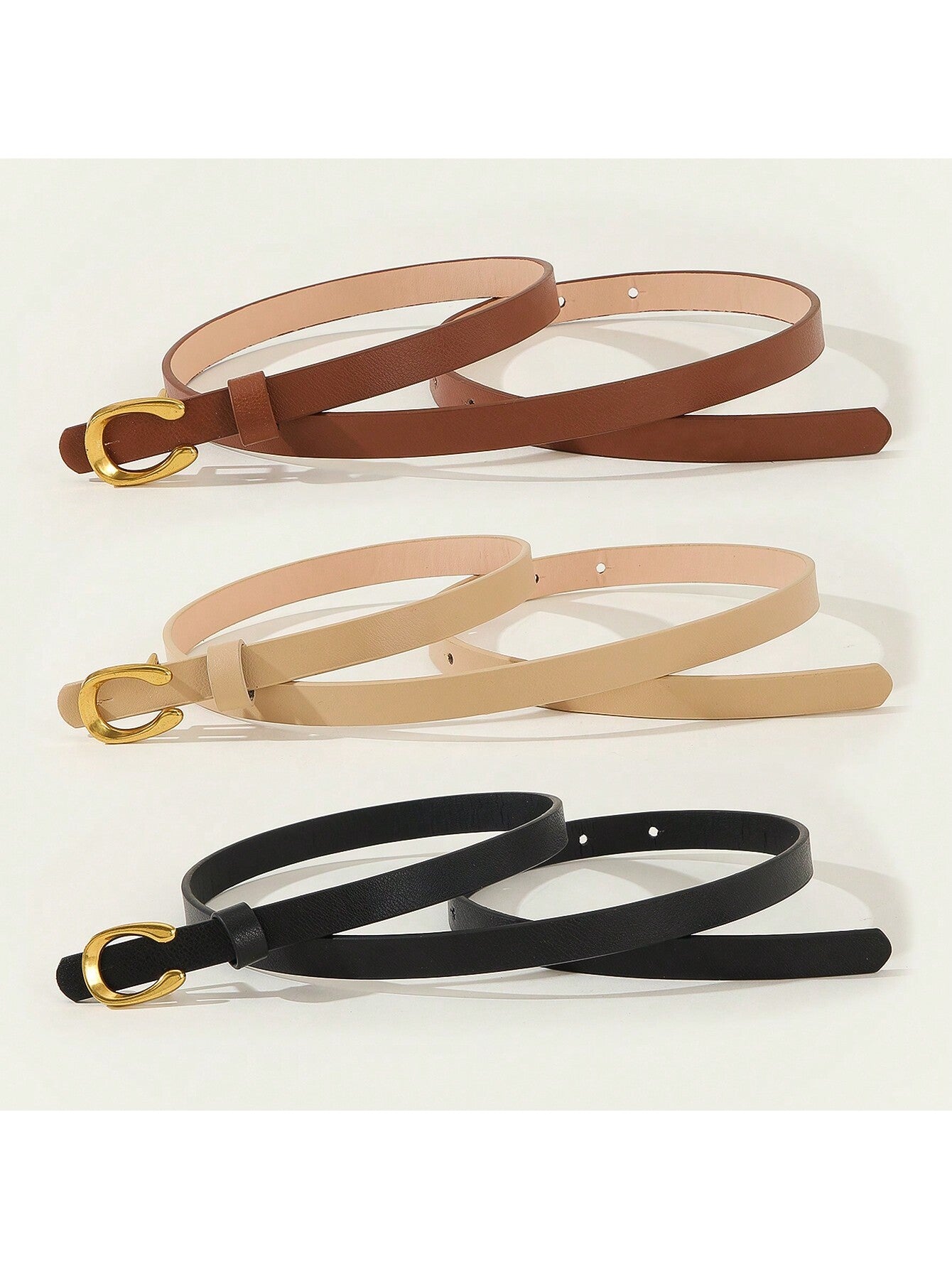 3 Piece Set Black/Brown/Beige  Skinny Belts