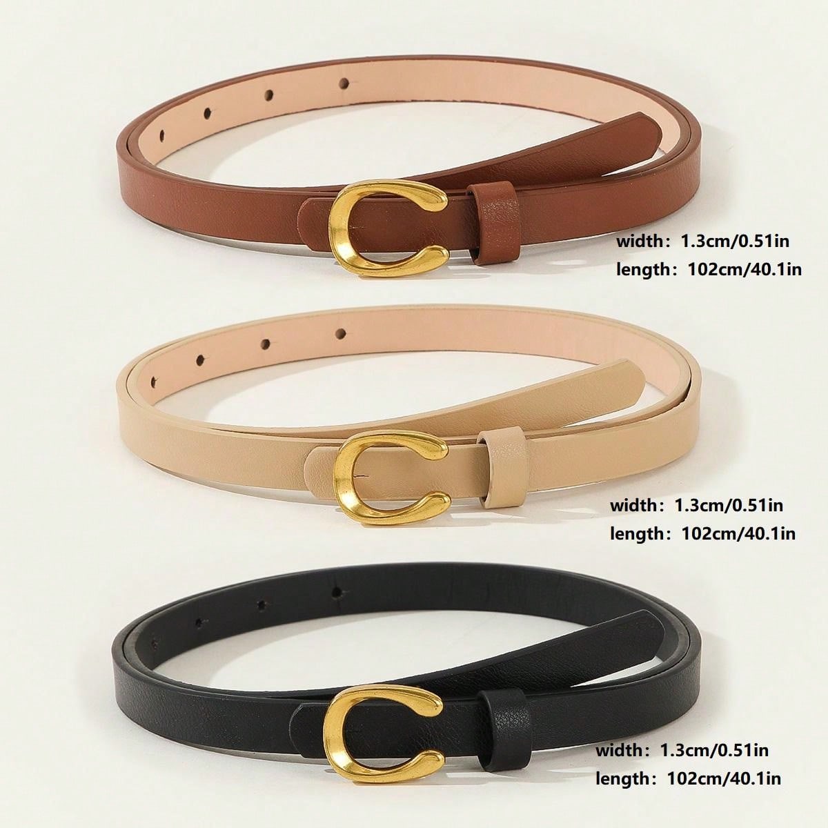 3 Piece Set Black/Brown/Beige  Skinny Belts