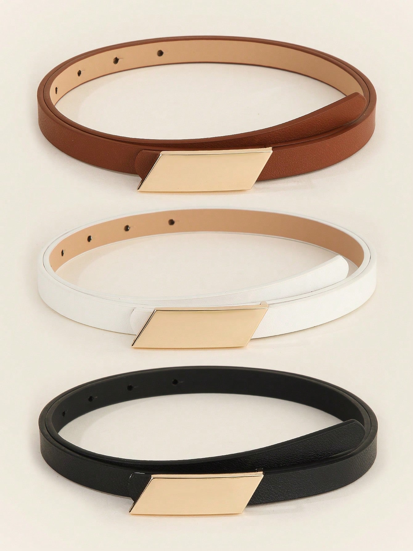 3pcs Set Combo Black, Brown, Beige Color Alloy Buckle Skinny Belt