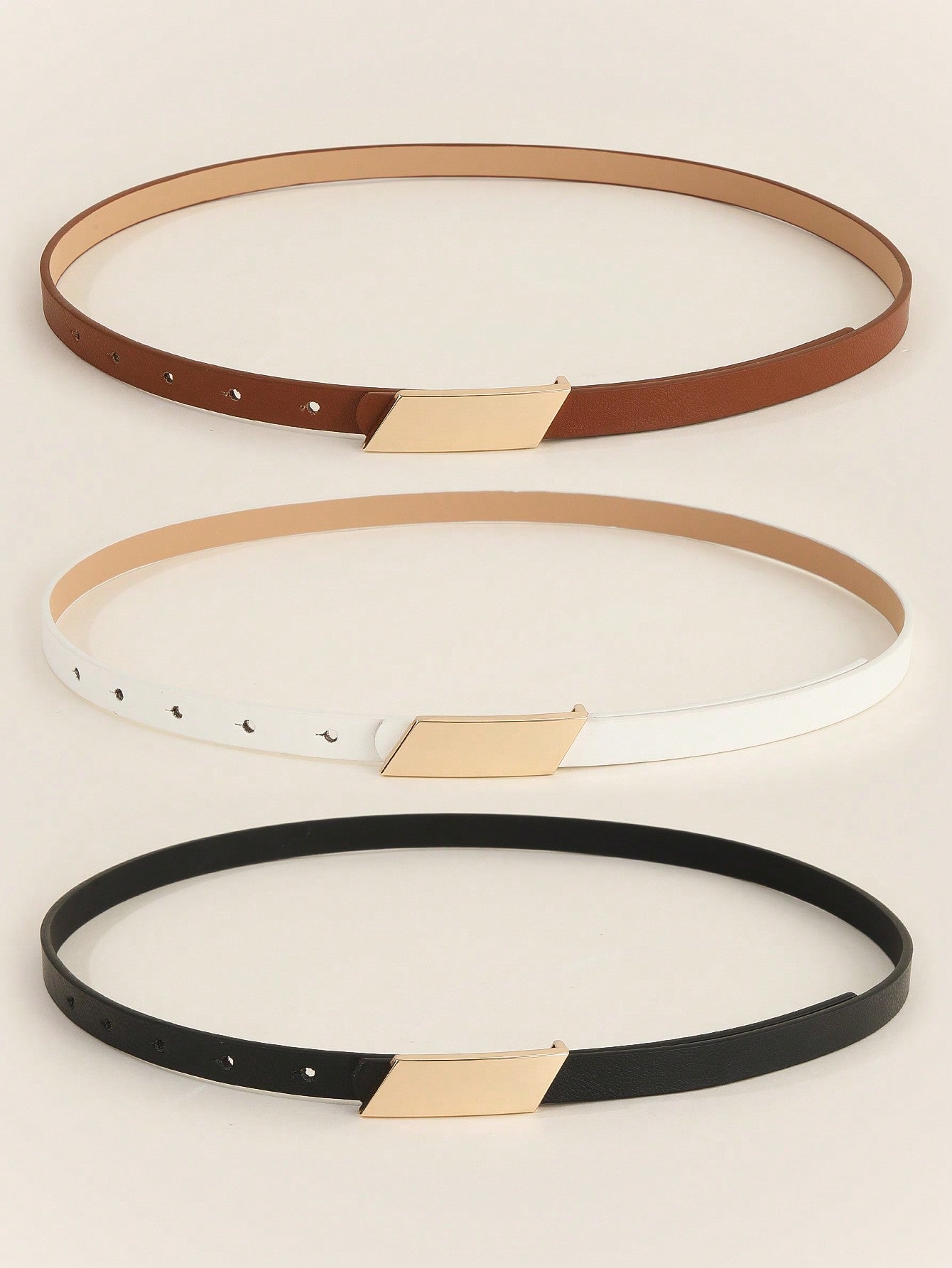 3pcs Set Combo Black, Brown, Beige Color Alloy Buckle Skinny Belt