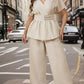 Plus V-Neck Cardigan with Belt & High-Waisted Straight-Leg Flare Pants Set