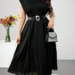 Plus Elegant Solid Color Wide Shoulder & Waist Cinching Long Dress Belt not included