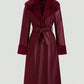 Fluffy PU Leather Splicing Trench Coat