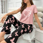 Round Neck Short Sleeve Heart Plaid Pajama Set