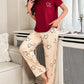 Color Block Striped Heart Print Pajama Set