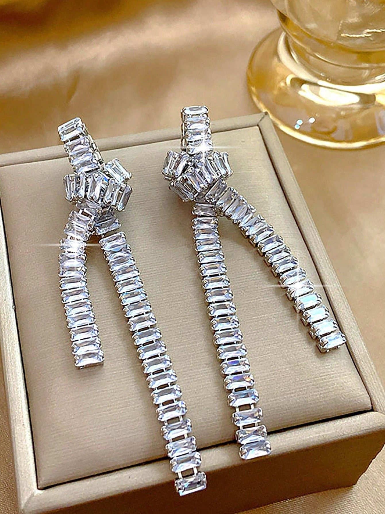 Cubic Zirconia Water Drop Dangle Earrings