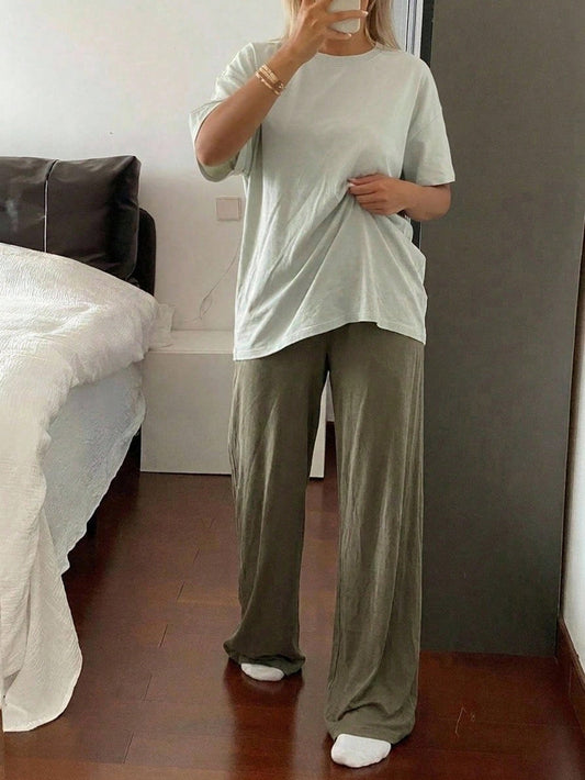 Short Sleeve T-Shirt & Straight Leg Long Pajama Pants Set