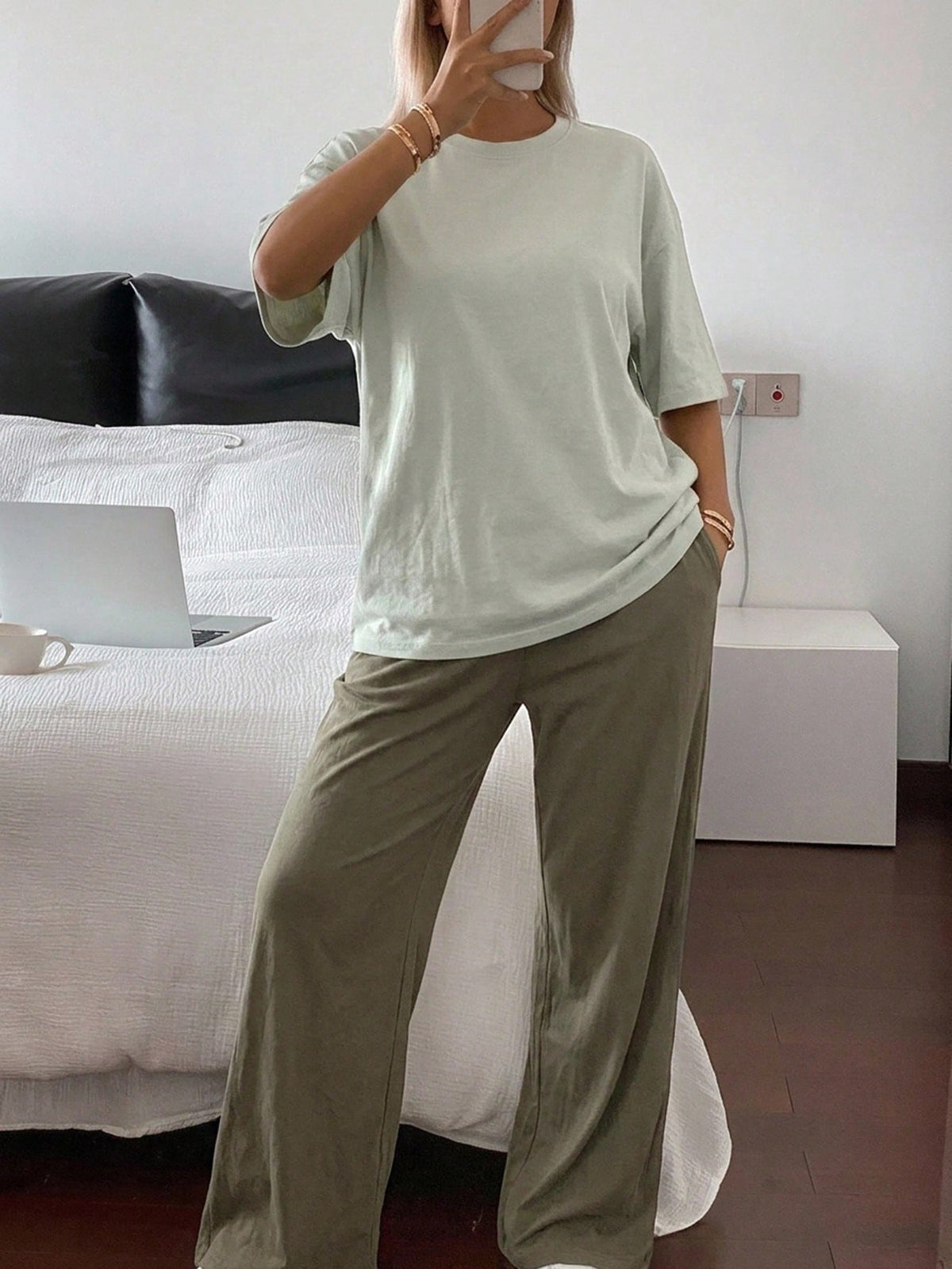 Short Sleeve T-Shirt & Straight Leg Long Pajama Pants Set