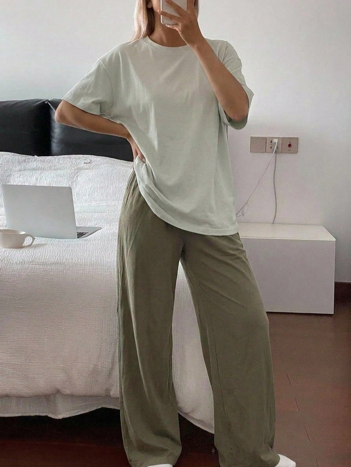 Short Sleeve T-Shirt & Straight Leg Long Pajama Pants Set