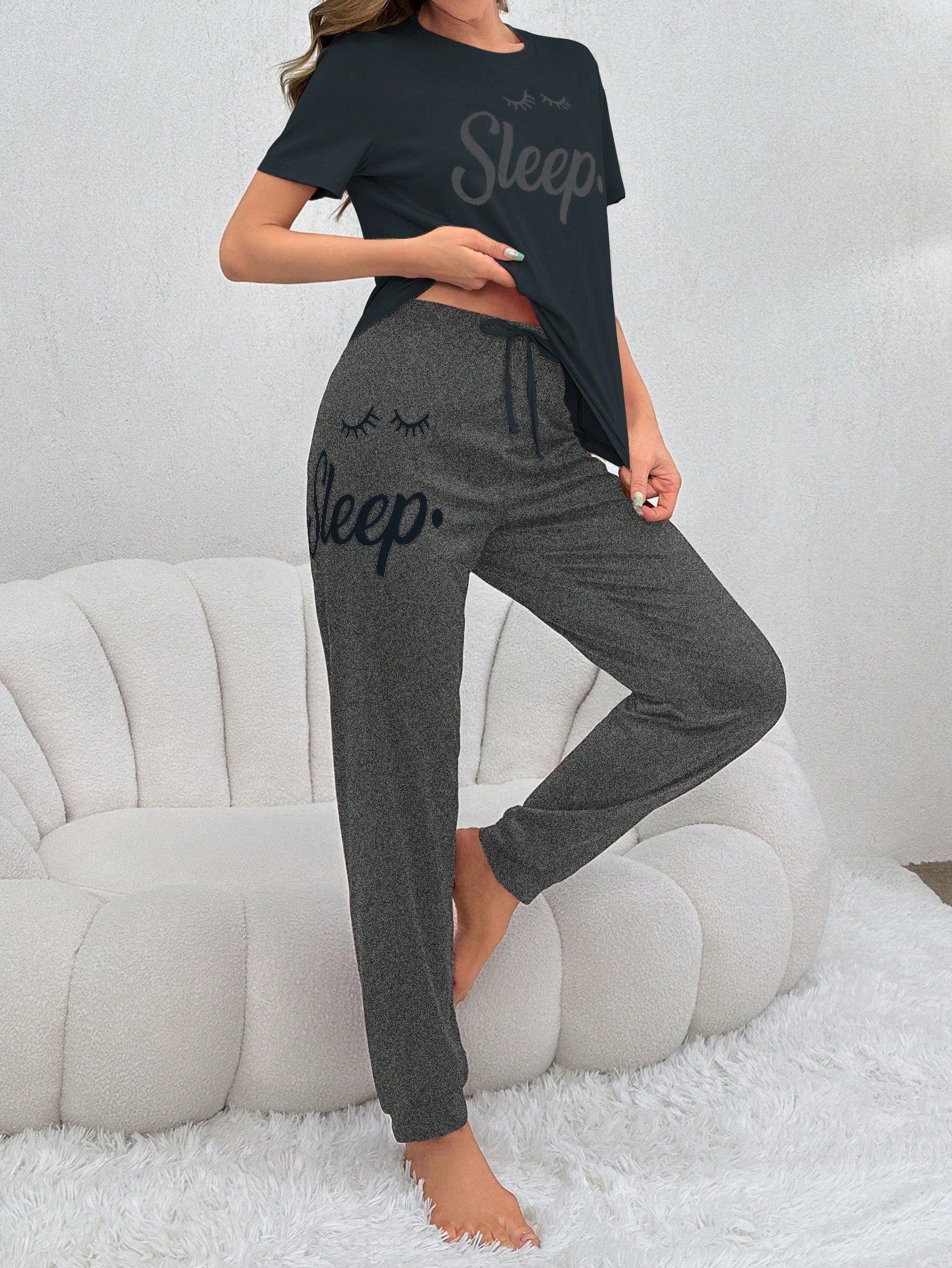 Short Sleeve T-Shirt And Long Pants Pajama Set