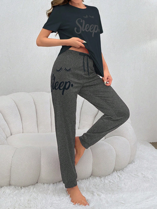 Short Sleeve T-Shirt And Long Pants Pajama Set
