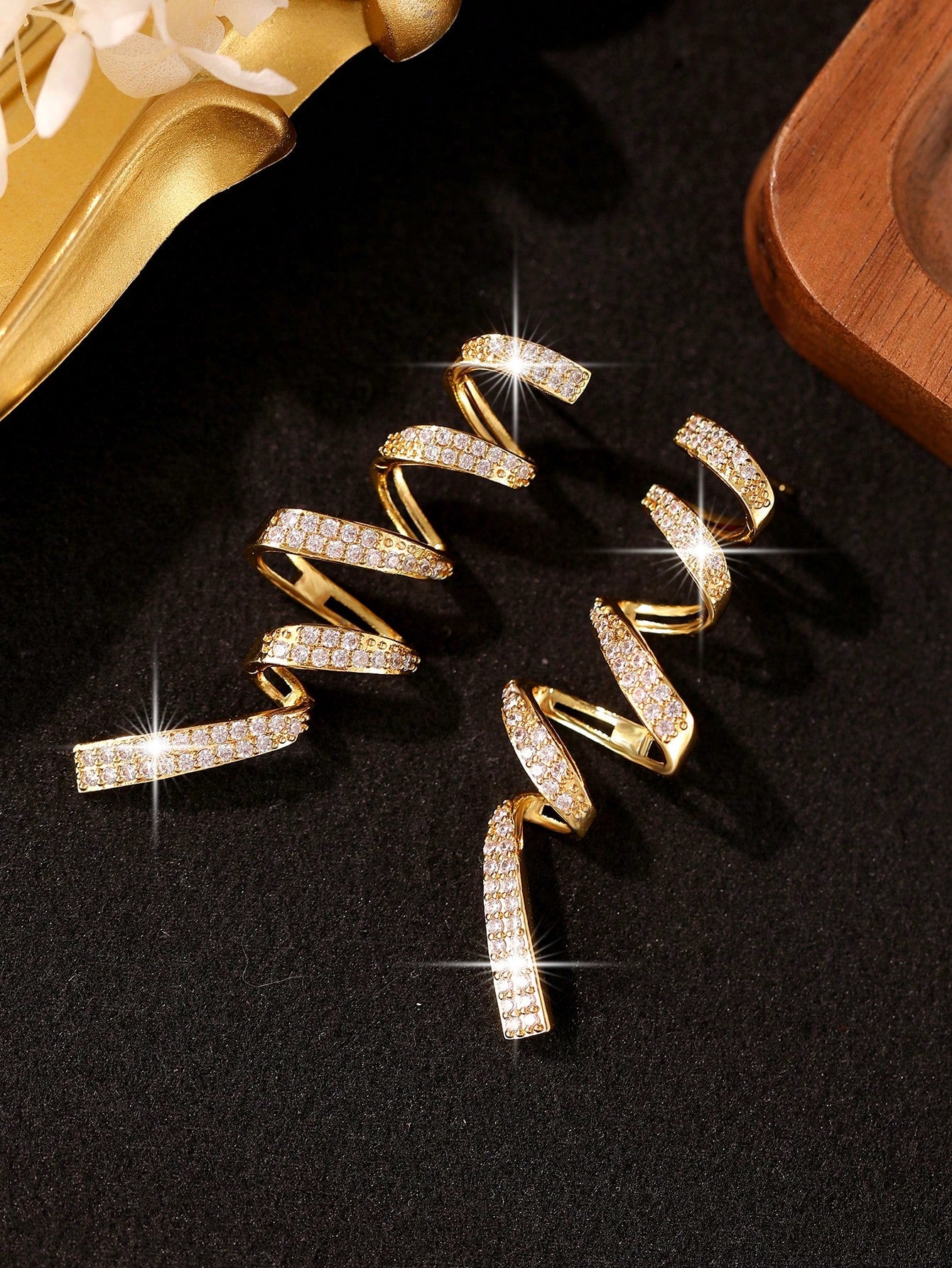 Exaggerated Geometric Spiral Cubic Zirconia Dangle Earrings