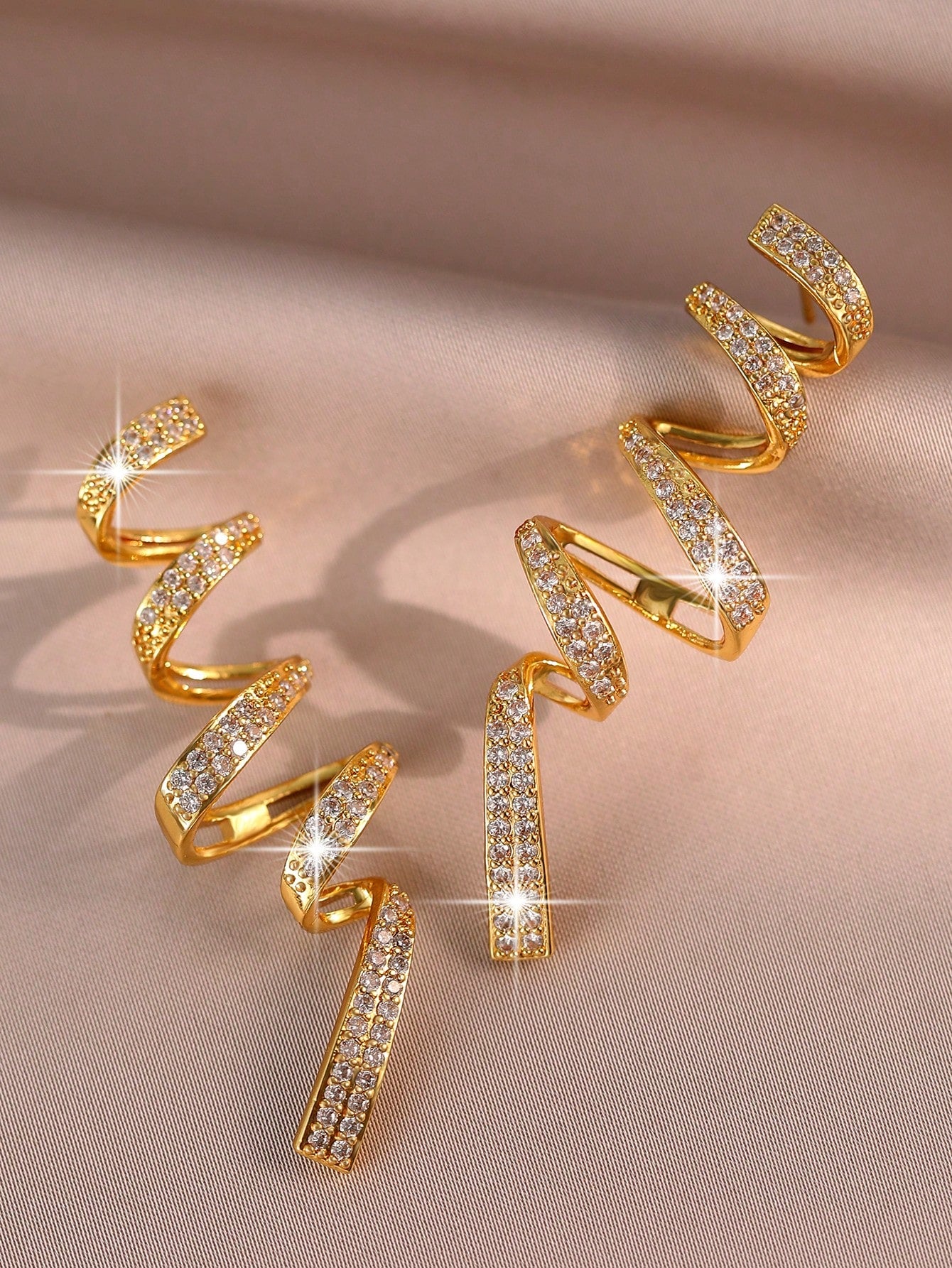 Exaggerated Geometric Spiral Cubic Zirconia Dangle Earrings
