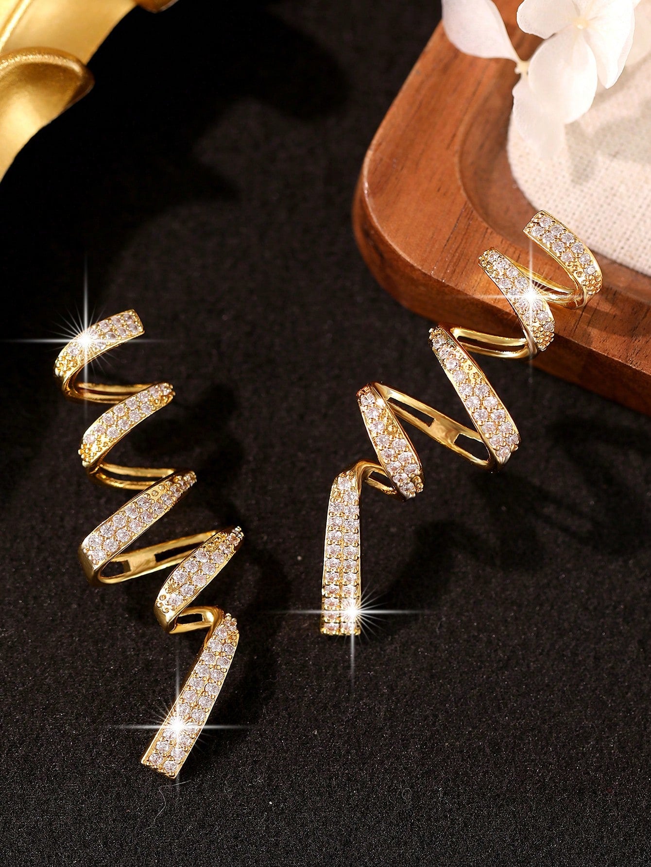 Exaggerated Geometric Spiral Cubic Zirconia Dangle Earrings