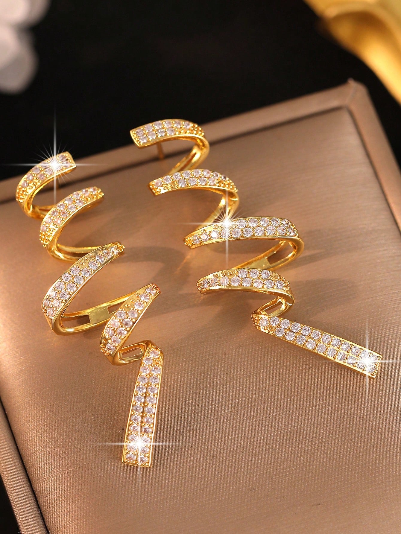 Exaggerated Geometric Spiral Cubic Zirconia Dangle Earrings