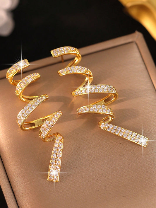 Exaggerated Geometric Spiral Cubic Zirconia Dangle Earrings