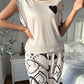 Heart Print Ruffle Trim Crew Neck Top And Pants Pajama Set