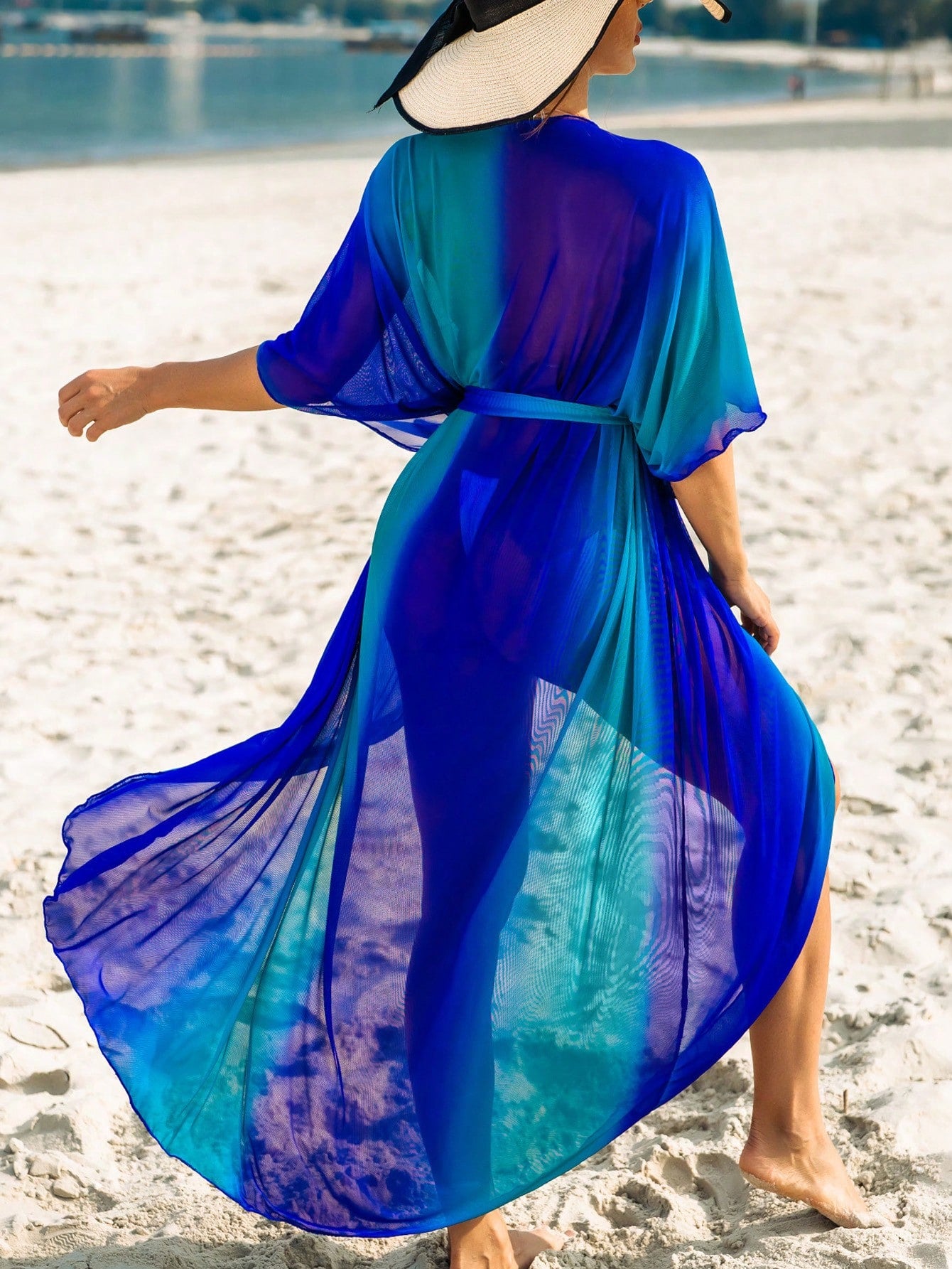 Ombre Print Belted Kimono Swim Coverup