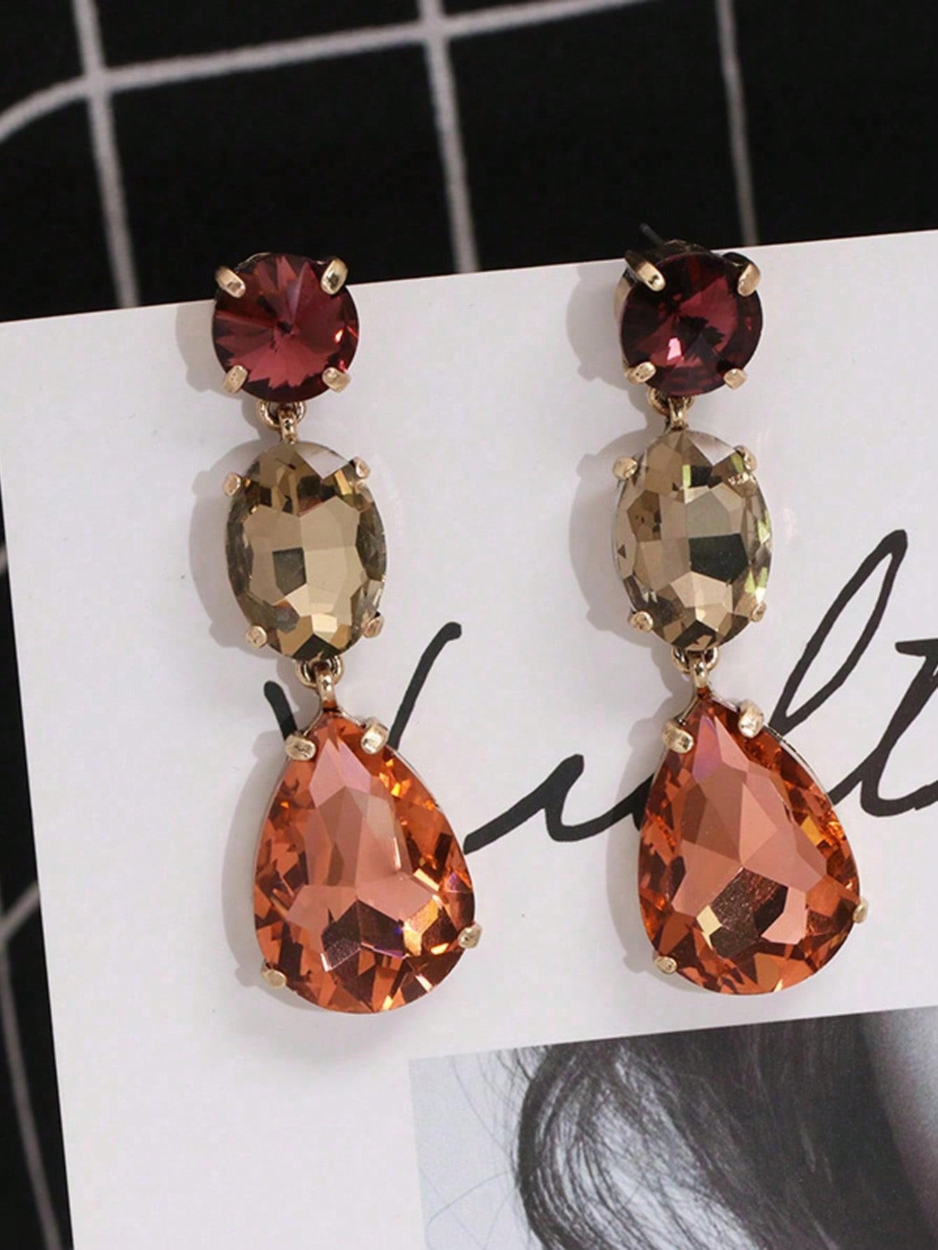 Colorful Rhinestone Water Drop Earrings