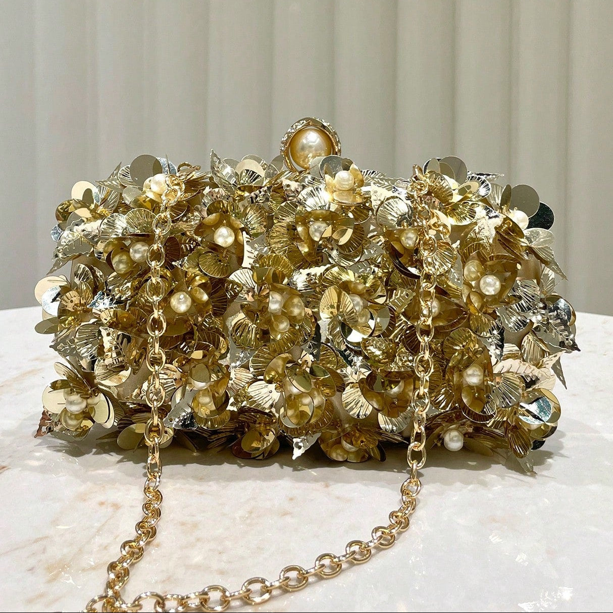Floral Sequin Decorated Evening Clutch Bag