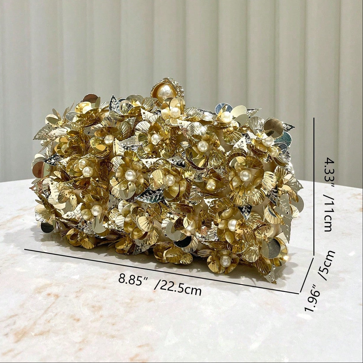 Floral Sequin Decorated Evening Clutch Bag