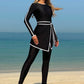 Contrast Binding Long Sleeve Modest Elegant Swimwear Set