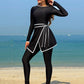 Contrast Binding Long Sleeve Modest Elegant Swimwear Set