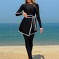 Contrast Binding Long Sleeve Modest Elegant Swimwear Set