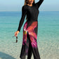 Modest Burkini 3 Pc Long Sleeve Top, Long Pants, Lotus Flower Wrap Skirt, Swimwear Set