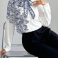 Floral Print Tie Collar Long Sleeve Elegant Blouse