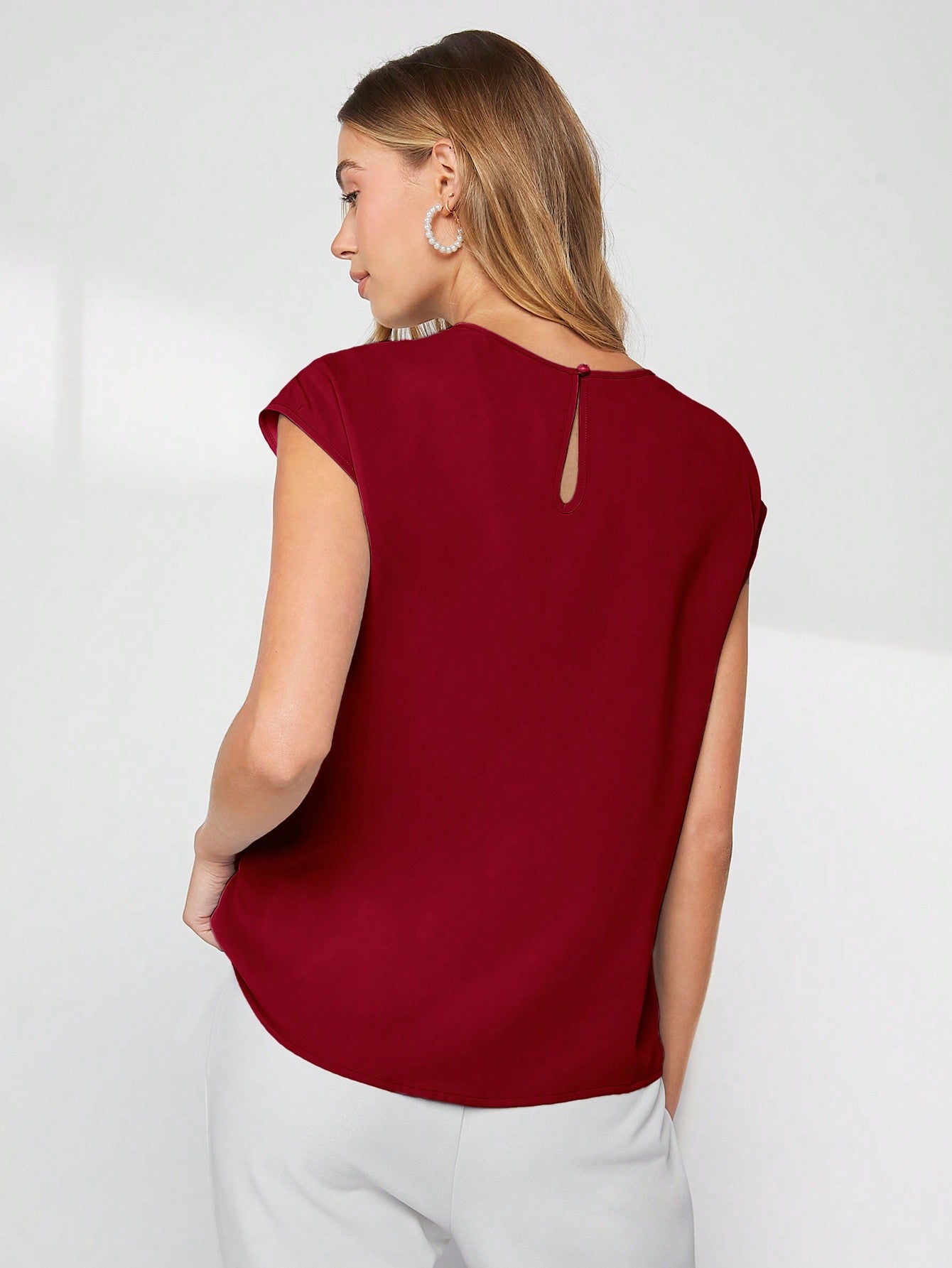 Burgundy Asymmetrical Batwing Sleeve Top