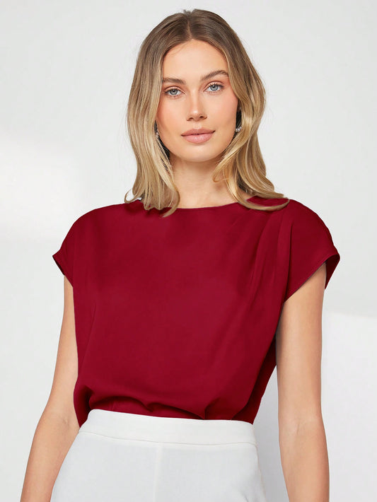 Burgundy Asymmetrical Batwing Sleeve Top