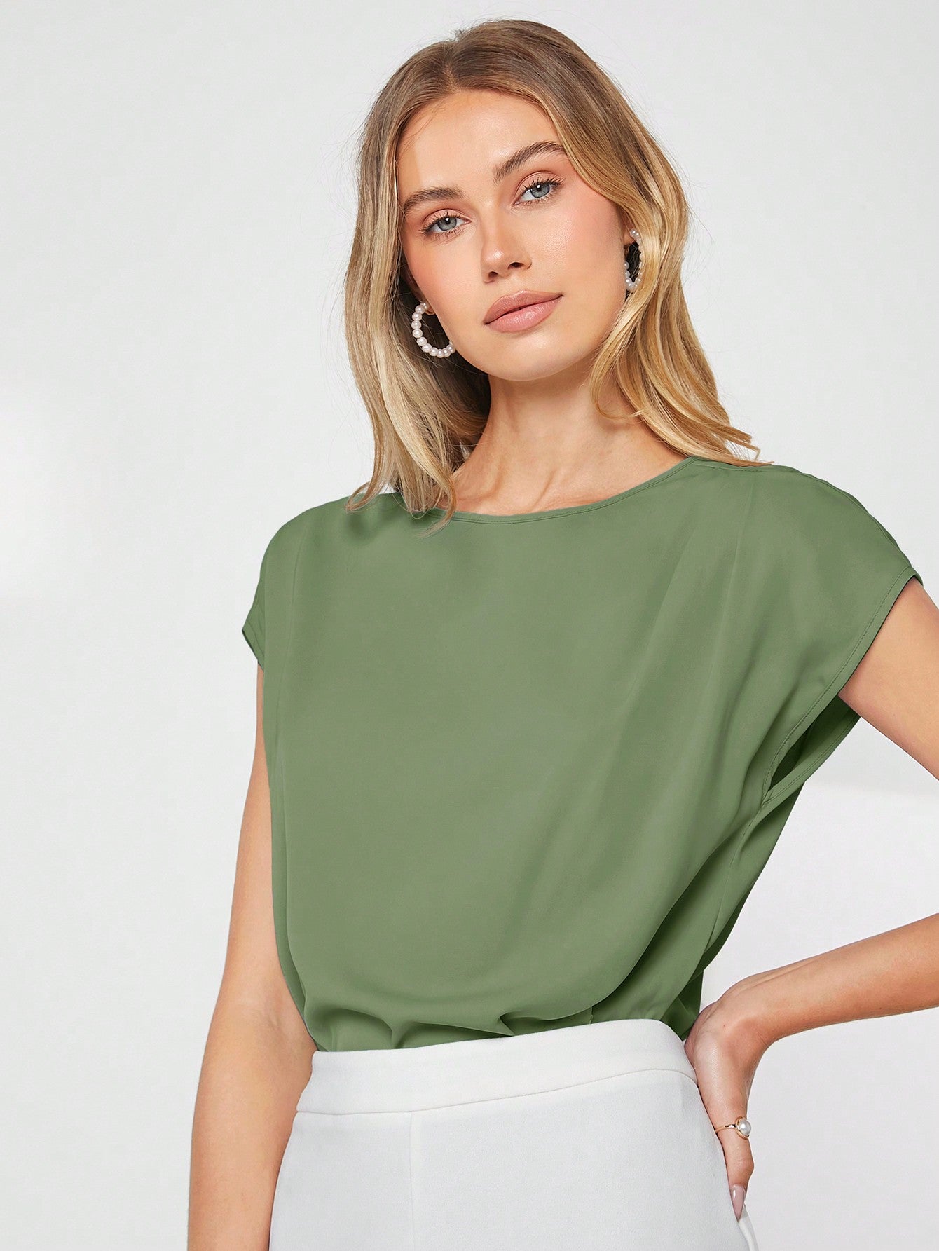 Green Asymmetrical Batwing Sleeve Top