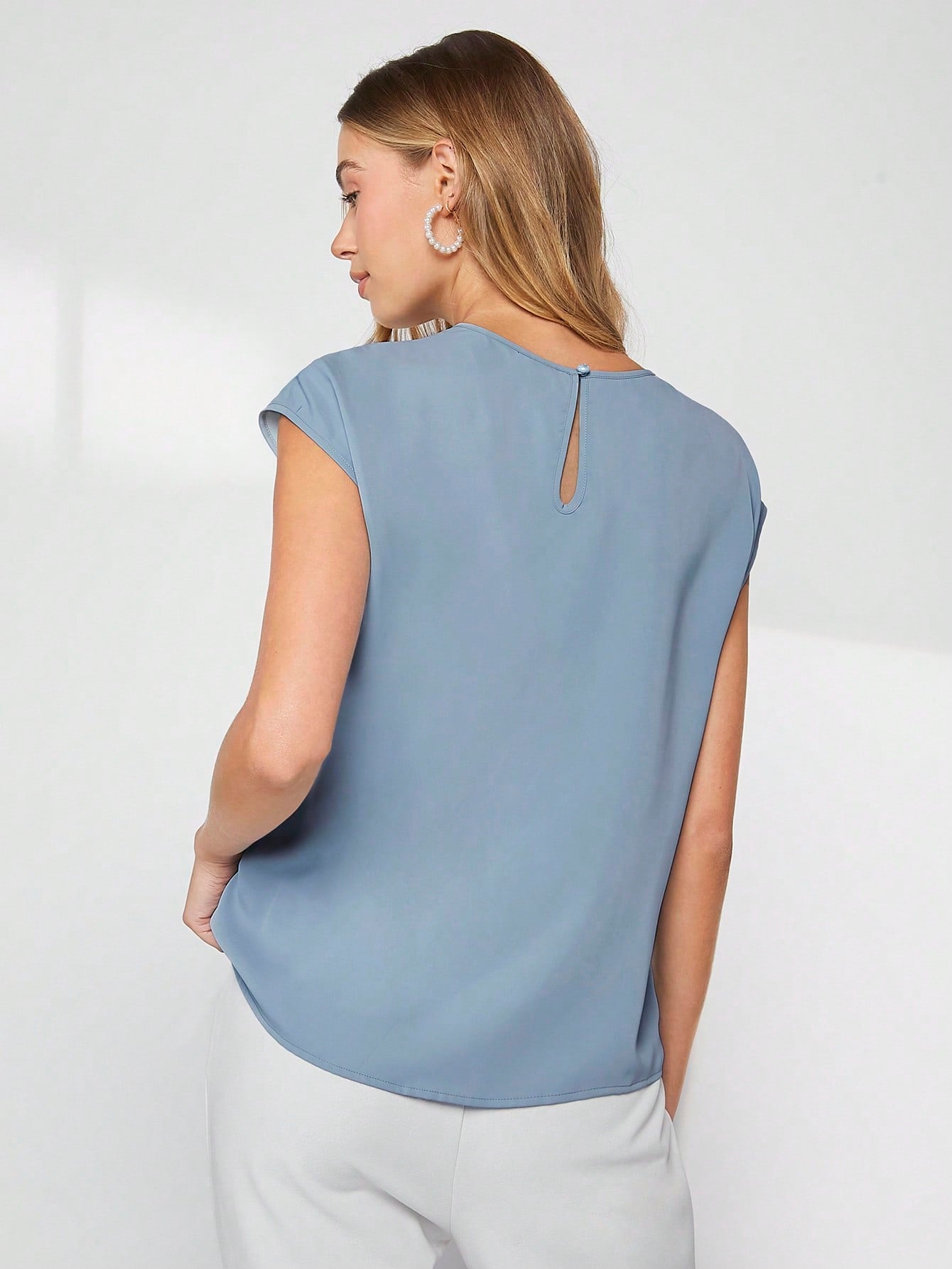 Blue Asymmetrical Batwing Sleeve Top