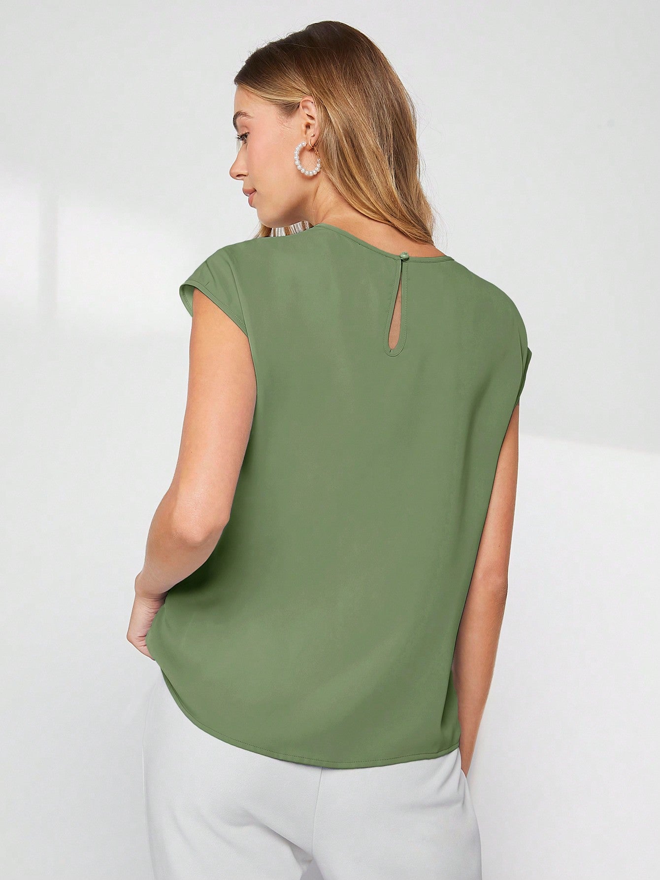 Green Asymmetrical Batwing Sleeve Top