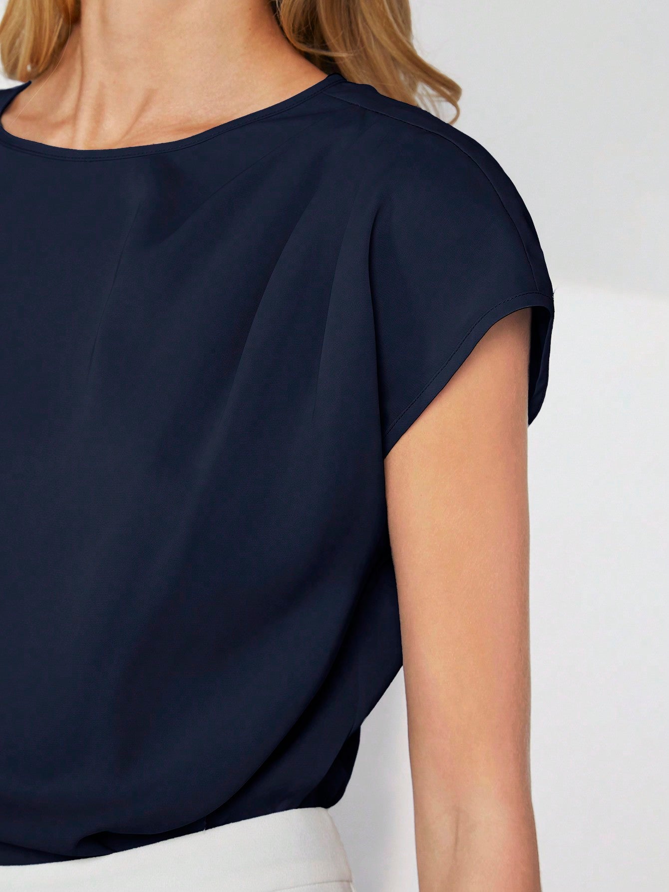 Navy Asymmetrical Batwing Sleeve Top