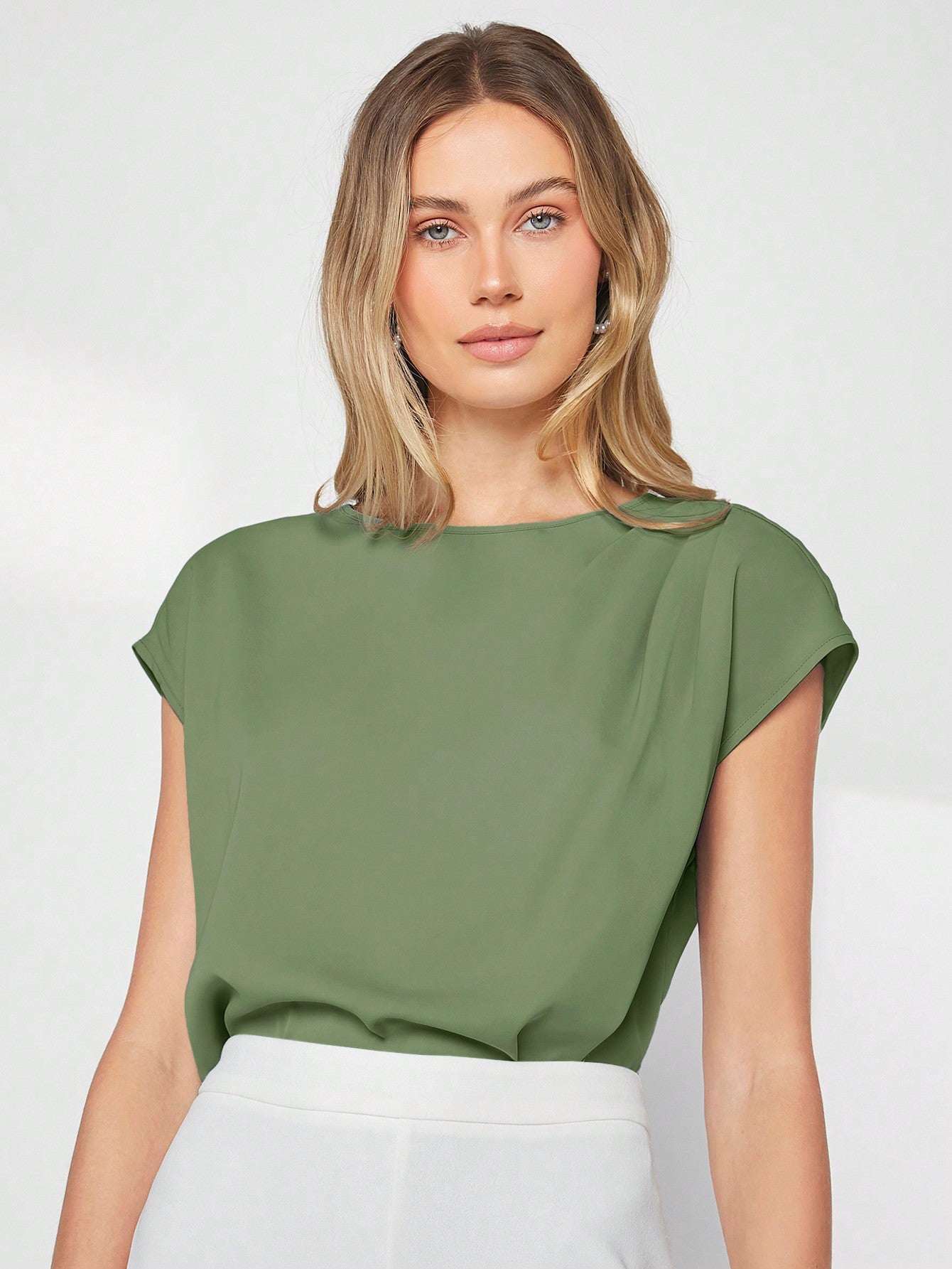 Green Asymmetrical Batwing Sleeve Top