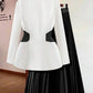 Contrast Color Splice Jacket n Pleated Skirt Suit Set