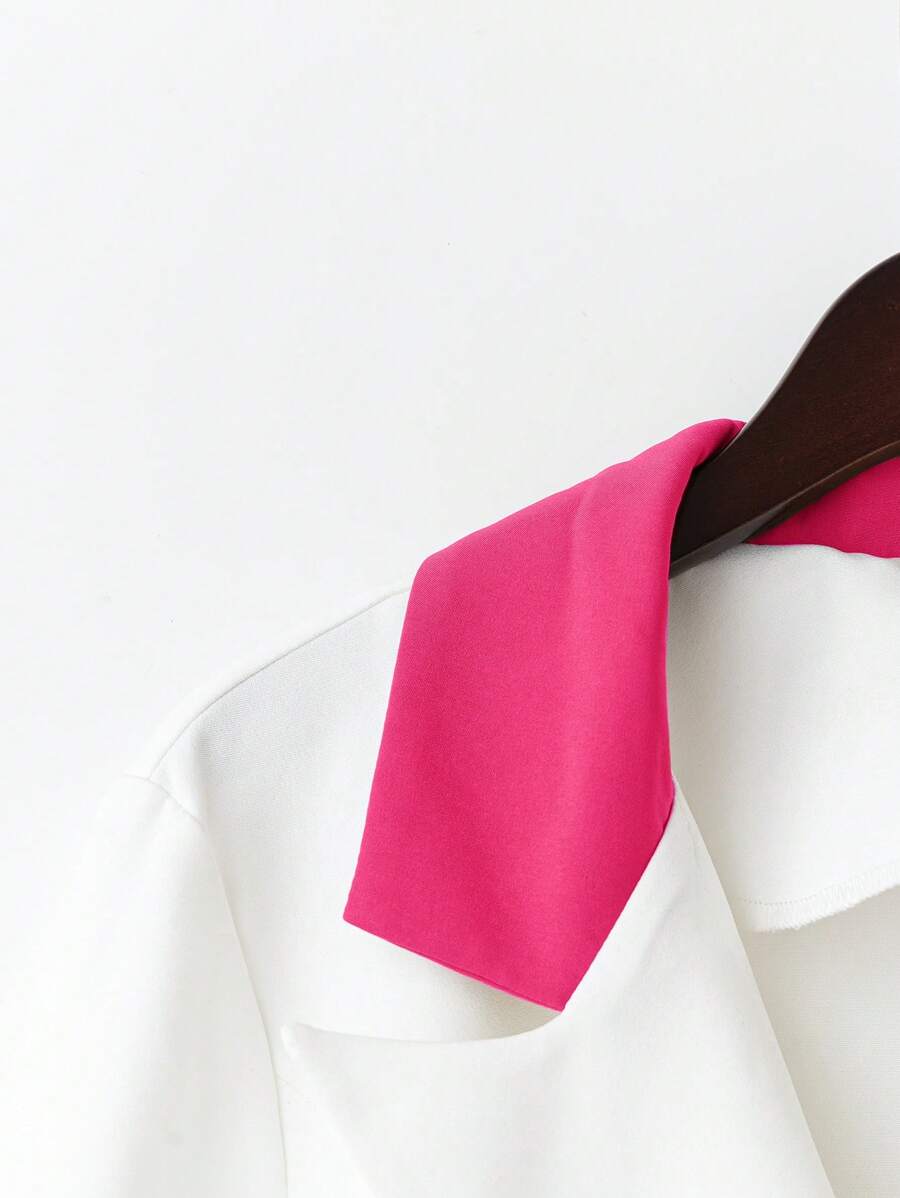 Contrast Color Splice Jacket n Pleated Skirt Suit Set