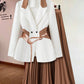 Contrast Color Splice Jacket n Pleated Skirt Suit Set