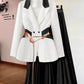Contrast Color Splice Jacket n Pleated Skirt Suit Set